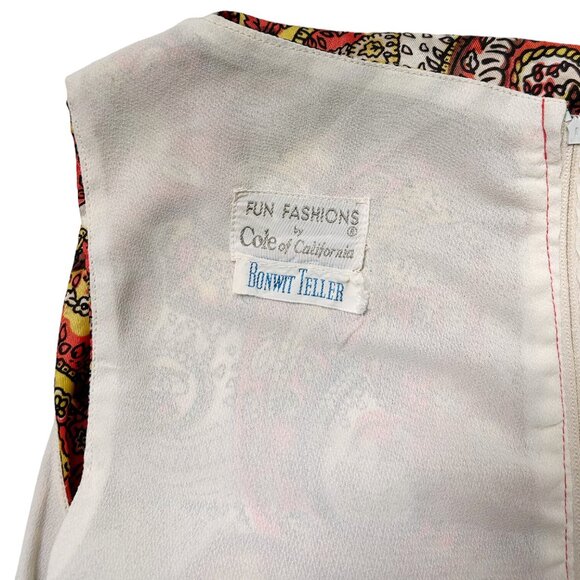 70s Vintage Paisley Maxi Dress Sleeveless Shift Bonwit Teller Cole California. - Picture 9 of 11